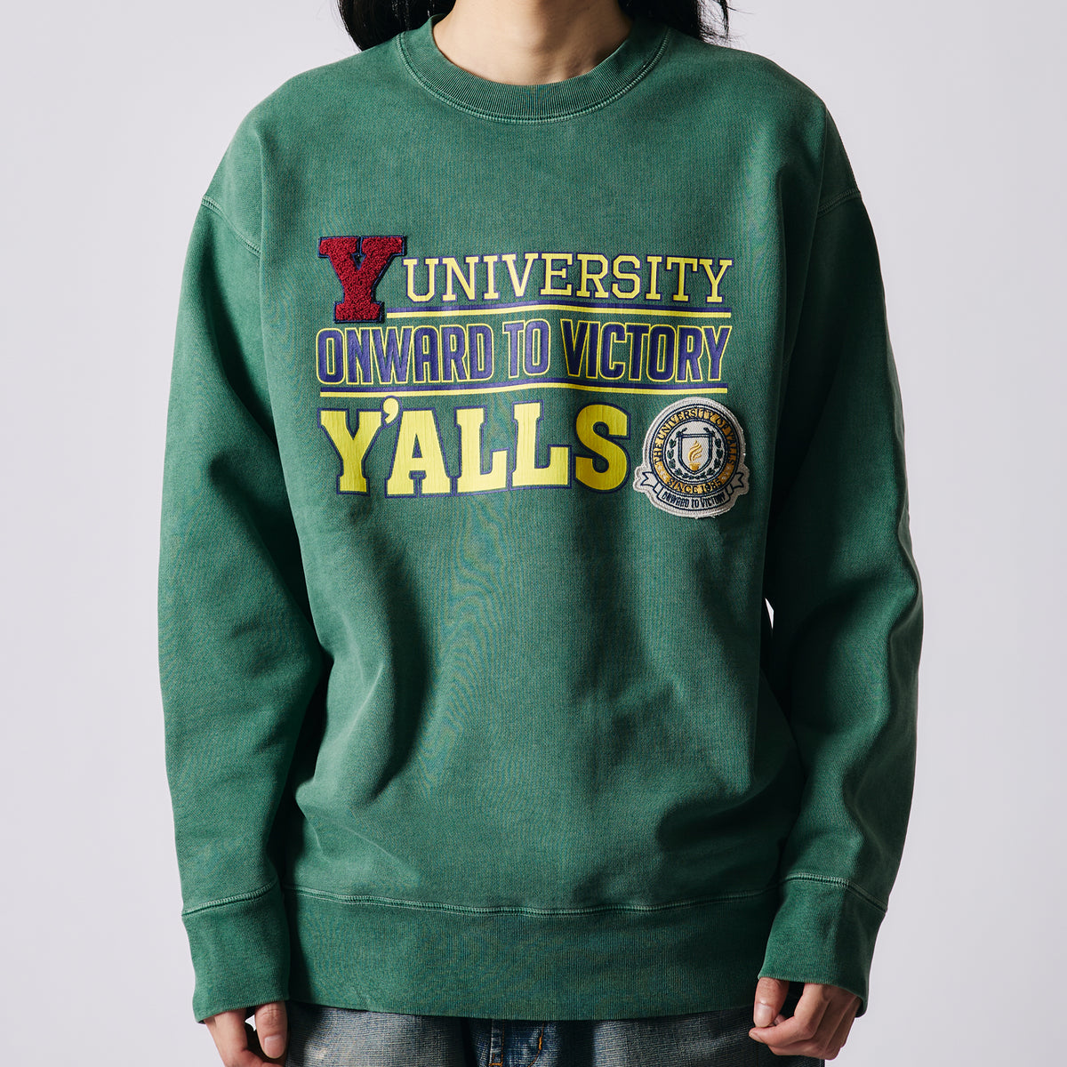 Pigment Dye】Athletic Crewneck Print Sweatshirt【Y