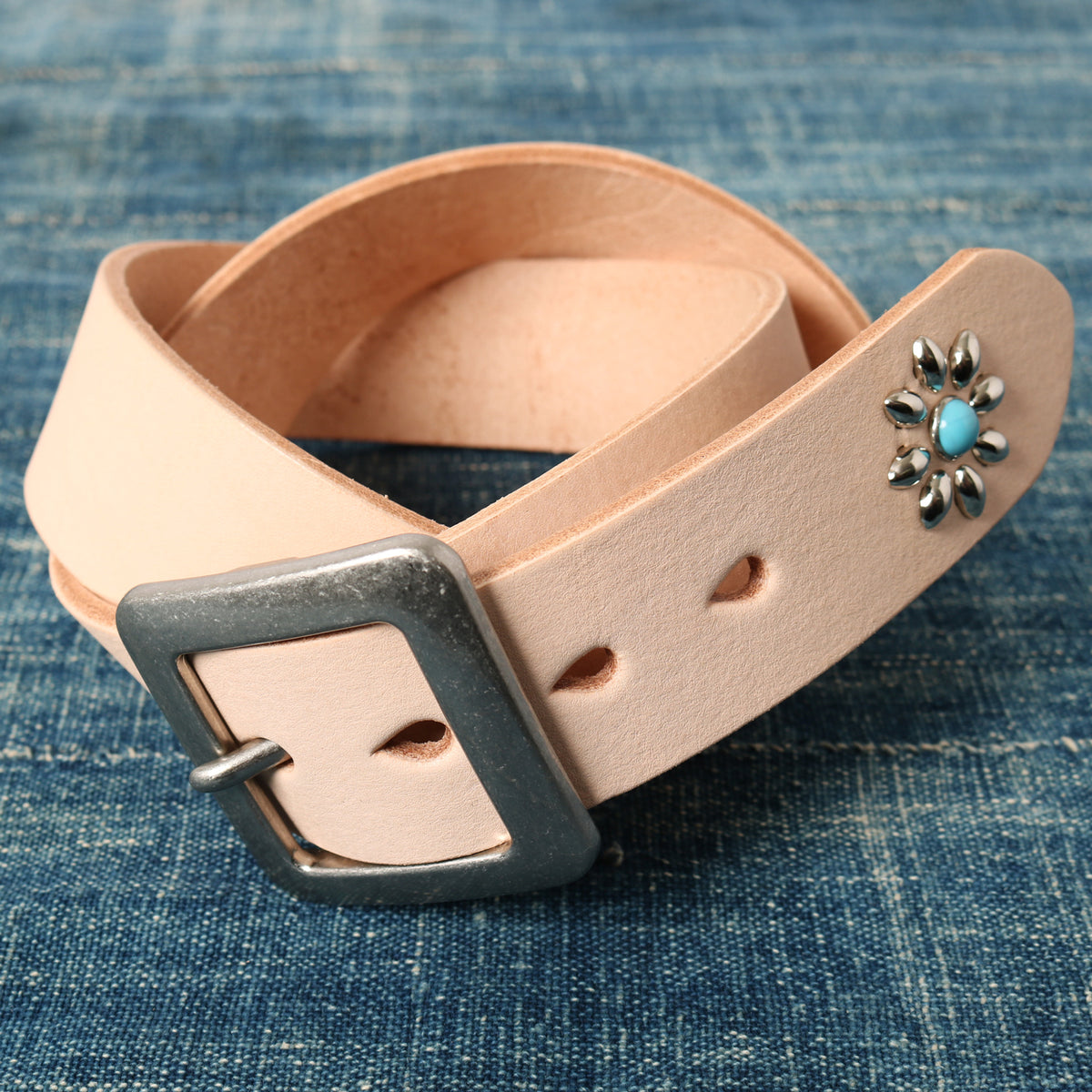 べーやん 姫路レザー】Garrison Buckle 40mm Leather Studs Belt【Natural
