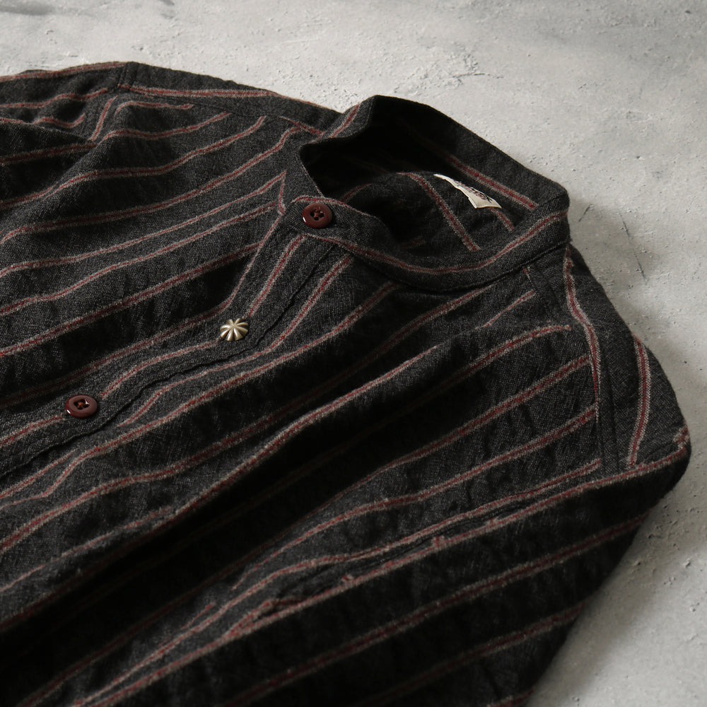 Wool Stripe Band Collar Shirt【Button Works】 BR-23416 – BARNS