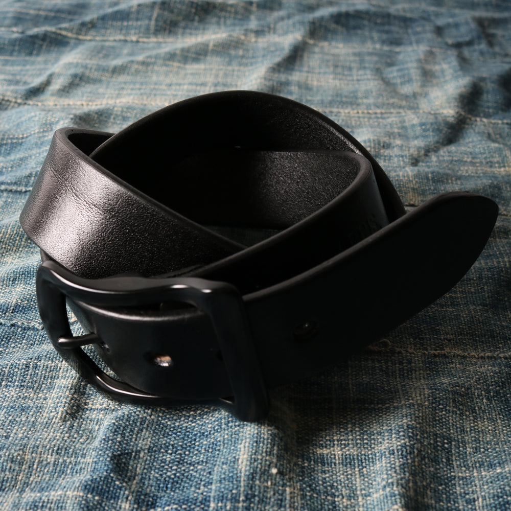 栃木レザー】“STANDARD” Big Buckle 40mm Leather Belt 【Black Color