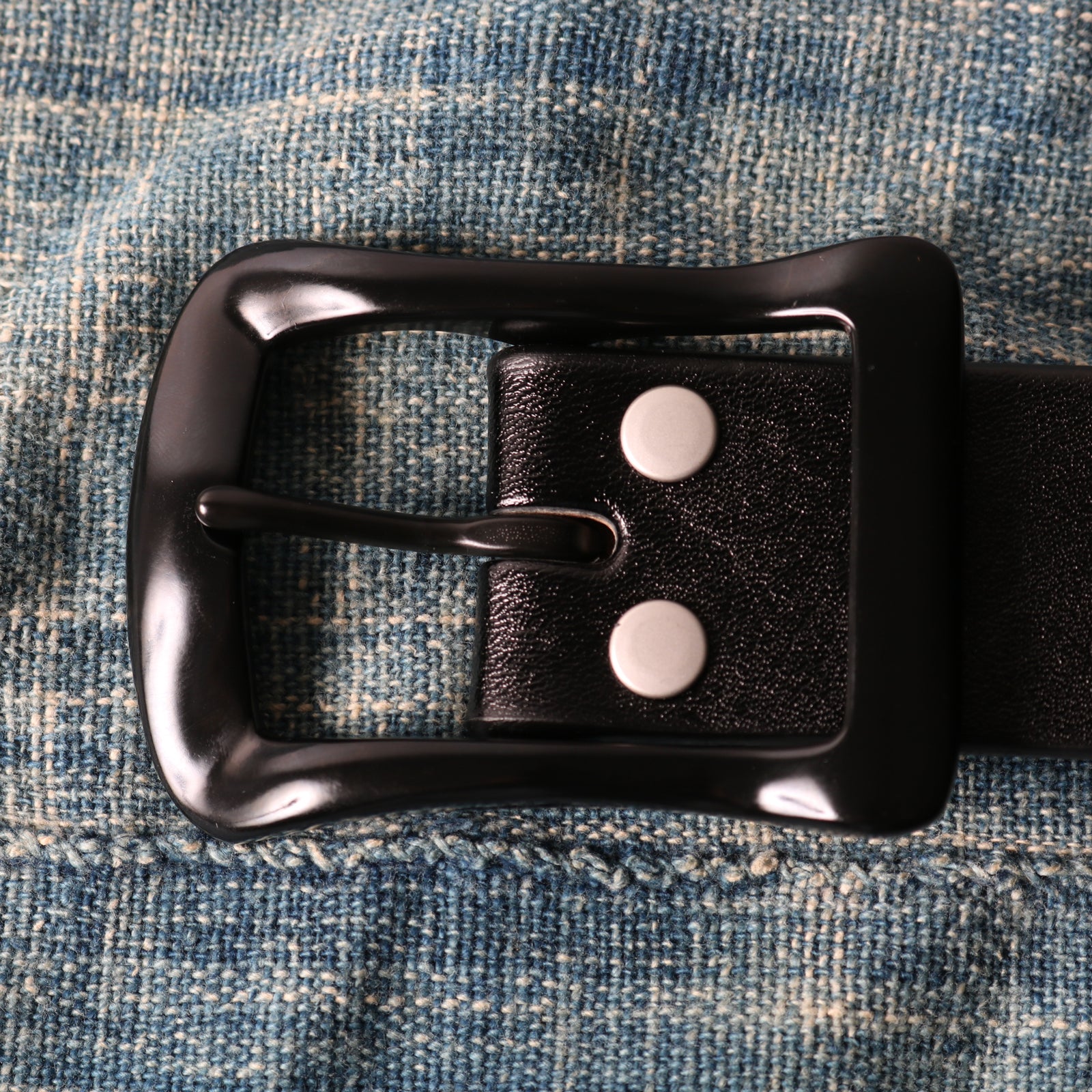 栃木レザー】“STANDARD” Big Buckle 40mm Leather Belt 【Black Color