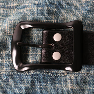 栃木レザー】“STANDARD” Big Buckle 40mm Leather Belt 【Black Color