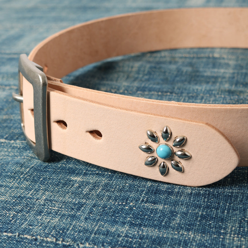 姫路レザー】Garrison Buckle 40mm Leather Studs Belt【Natural