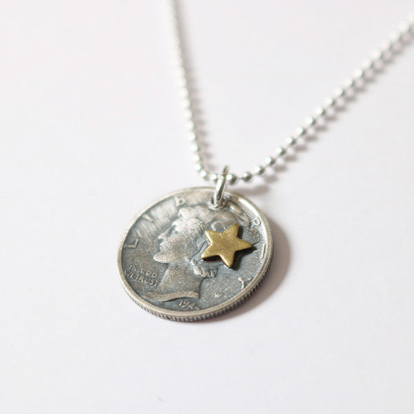 Button WORKS Mercury Dime Coin Necklace-Brass